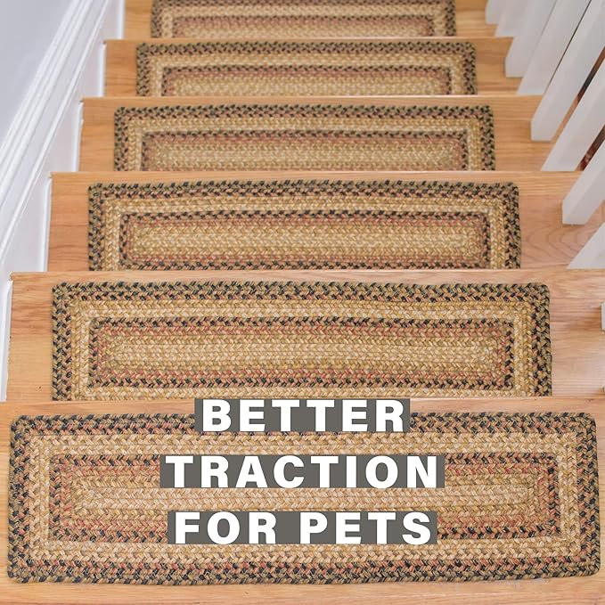 Homespice Russet Jute Braided Stair Treads, Warm Country Decor, Set of 13, Multicolor 8x28 Oval Rug for Stairs - Easy to Clean, Tightly Stitched and Durable