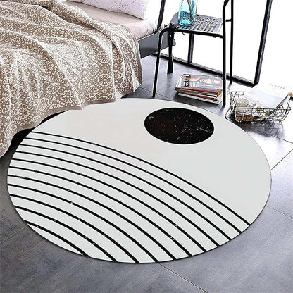 Bohemian Round Area Rug, 4ft, Soft Non-Slip Washable Rug, Simple Farmhouse Round Area Rug, Modern Abstract Art Rug, Suitable for Living Room Bedroom Bedside Sofa Children's Room