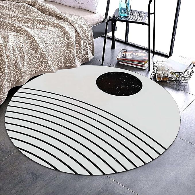 Bohemian Round Area Rug, 3ft, Soft Non-Slip Washable Rug, Simple Farmhouse Round Area Rug, Modern Abstract Art Rug, Suitable for Living Room Bedroom Bedside Sofa Children's Room