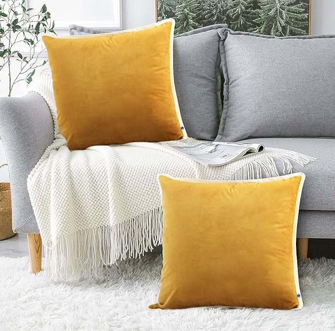 FINGERCRAFT Decorative Throw Pillow Cover Pack of 2 Soft Velvet Cushion Cover, Sofa and Bedroom Pillow Case 22" x 22" Gold