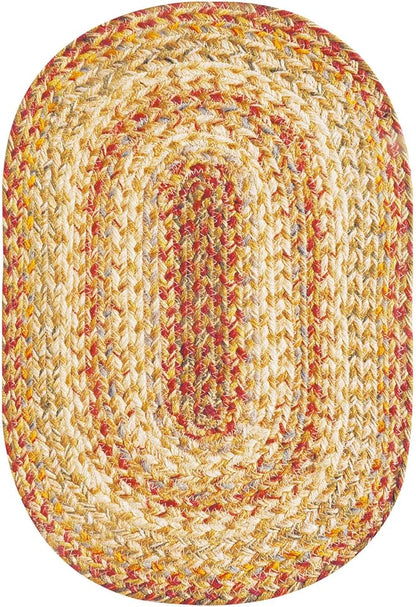 Homespice Harvest Jute Braided Oval Placemats, Warm Country Decor, Set of 6, 13x19 Multicolor Table Mats - Vibrant Colors, Durable, Easy to Clean and Protects Furniture