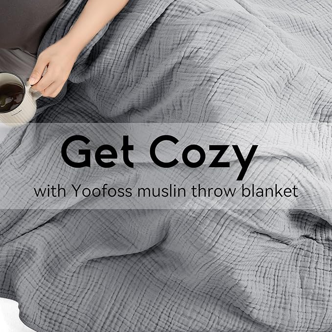Yoofoss Muslin Blanket 100% Organic Cotton Large Twin Size 60" x 80" for Bed Couch Summer Gauze Blanket for Adults Lightweight and Breathable Grey