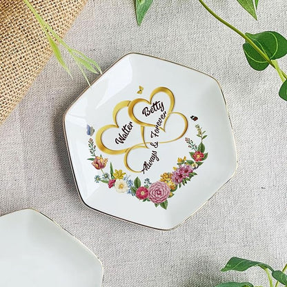 Personalized Mr and Mrs Jewelry Dish Wedding Gift for Couple, Custom Ring Holder Tray, Newlywed Engagement Trinket Plate, Ceramic Ring Dish, Romantic Gift Idea for Bride and Groom