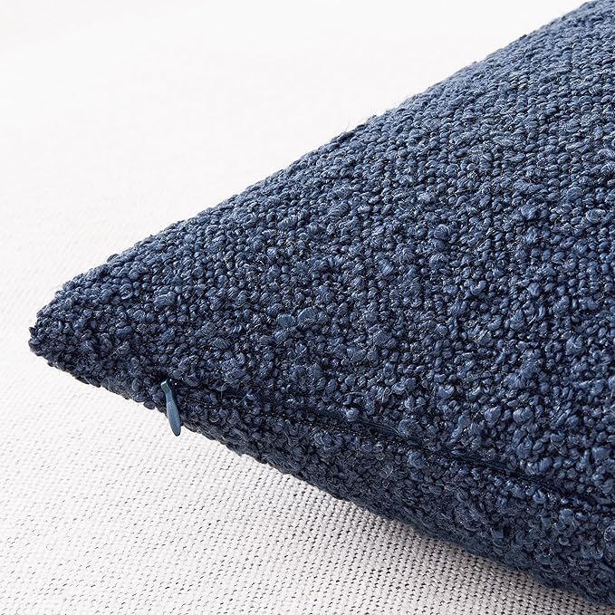 Mixhug Decorative Boucle Throw Pillow Covers, Midnight Blue, 20 x 20 Inches, Pack of 2 - Textured Boho Pillow Covers for Couch and Bed