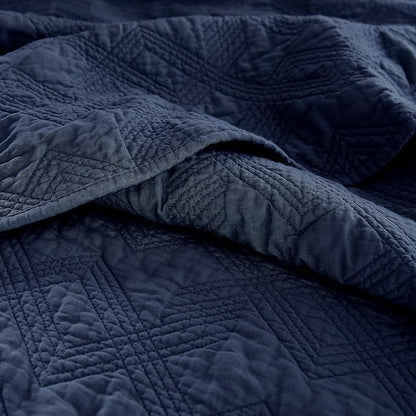 WDCOZY 100% Cotton Oversized King Quilt Set - Navy Blue California Cal King Size Soft Lightweight Modern Bedspread, Farmhouse Country Rustic Coverlet, Textured Like Linen, Shabby Chic Bedding