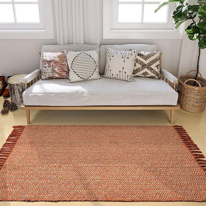 Lahome Boho Kitchen Rug, 3x5 Fall Rugs for Bedroom Lightweight Bathroom Area Rug Woven Indoor Door Mats for Entryway with Tassels, Farmhouse Throw Rug Non Shedding Floor Carpet for Office Dorm