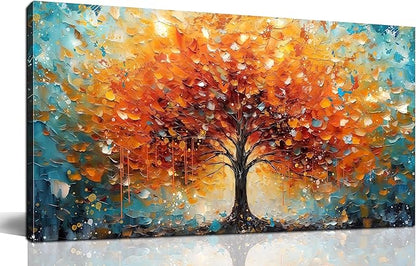 Zoyotago Large Canvas Wall Art Orange Yellow Tree Picture Modern Canvas Prints Ready to Hang for Bedroom Living Room Size 30x60
