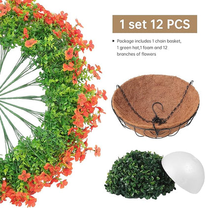 Artificial Fake Hanging Plants Flowers Basket Outdoors Summer Autumn Decor, Hanging Planter with Faux Silk Daisy Flowers Realistic UV Resistant for Outside Home Porch Front Patio Balcony Garden Orange