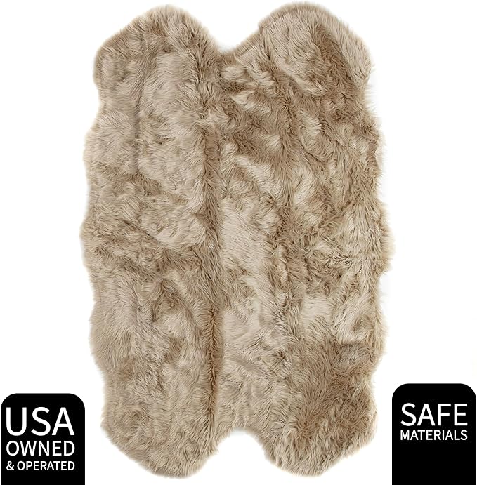 Super Area Rugs Ultra Soft & Fluffy Faux Sheepskin Fur Rug, Light Brown 4 x 6 Feet Sheepskin Carpet for Bedroom Living Room