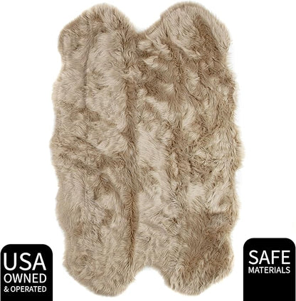 Super Area Rugs Ultra Soft & Fluffy Faux Sheepskin Fur Rug, Light Brown 4 x 6 Feet Sheepskin Carpet for Bedroom Living Room