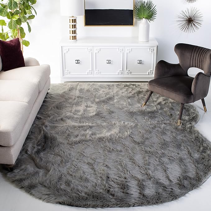 SAFAVIEH Faux Sheep Skin Collection 8' x 10' Grey FSS115D Silken Glam 2.35-inch Thick Area Rug
