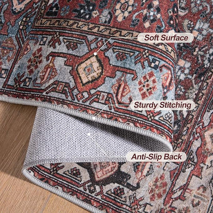 Tangsoo 2x3 Small Rugs for Entryway,Washable Vintage Oriental Entry Rug Non Slip, Soft Low Pile Throw Rugs Tribal Front Indoor Rug Small Carpet for Entrance Bedroom Kitchen Laundry Bedside (Rust Red)