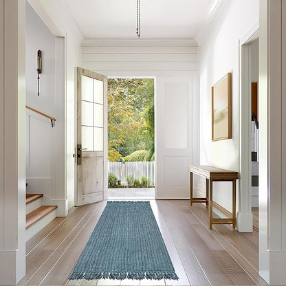Nuloom Daniela Blue, 2'6" x 8', Handmade, Jute, Tassel, Soft and Textured, High Traffic, Stain Resistant, Easy Clean, Durable Runner for Bedroom, Living Room, Dining Space, Foyer, Entryway