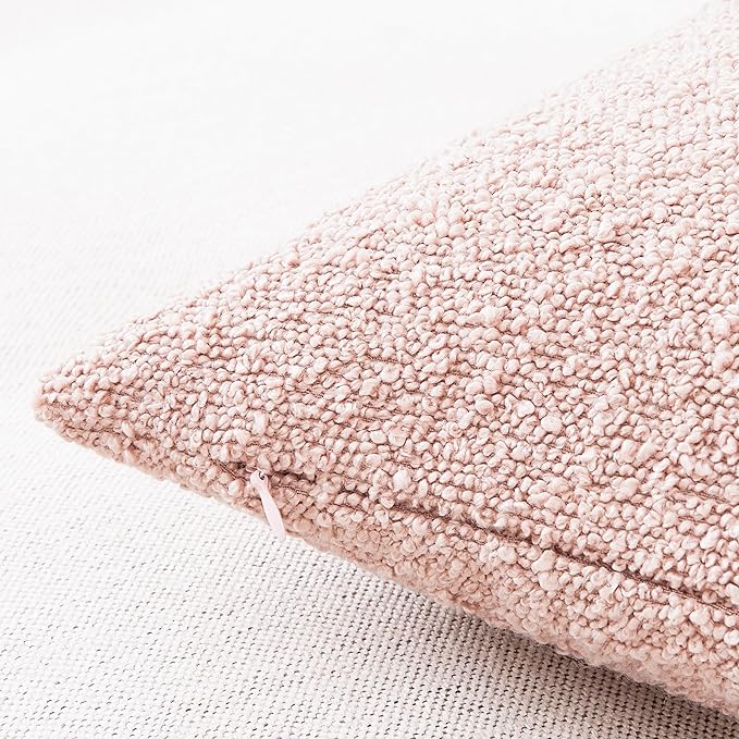 Mixhug Decorative Boucle Throw Pillow Covers, Pink, 20 x 20 Inches, Pack of 2 - Textured Boho Pillow Covers for Couch and Bed
