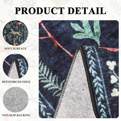 DUKINO 6ft Round Rug for Bedroom, Animal Print Washable Circle Rug with Low Pile Design, Soft Indoor Floor Non Slip Carpet for Entryway, Living Room, Office, Dining Room, Navy Blue