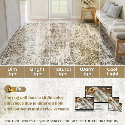 5x7 Area Rugs for Living Room, Washable Modern Abstract Large Area Rug Neutral Soft Non Slip Kids Rug Stain Resistant Indoor Carpet for Bedroom Nursery Dining Room Home Office(Brown, 5'x7')