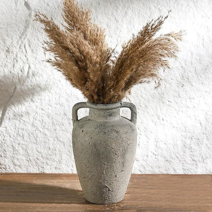 Rustic Vase for Flowers, Ceramic Vase with Handles, 8.85 inch Tall Vintage Farmhouse Christmas Terracotta Flower Vase for Home Decor, Wide Mouth, Living Room Shelf Decor, Enterway, Table
