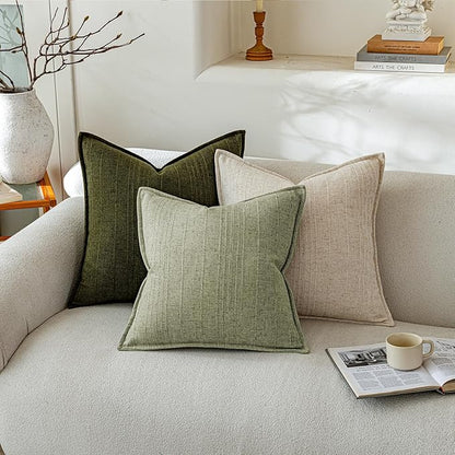 a moment Linen Pillow Covers Set of 2,Boho Farmhouse Throw Pillowcases Neutral Textured Decorative Covers for Couch Sofa,Linen Blend Accent Case Cushion Living Room Home Decor 24"x24"Seeding Green