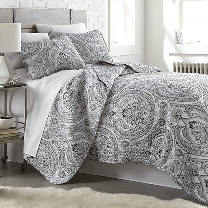 Southshore Fine Living, Inc. Farmhouse Bedding Quilt Set, Twin XL Coverlet, Oversized Quilt, Summer Coverlet, Lightweight Bedspread 2-Piece Set with One Matching Pillow Sham, Twin/XL Quilts, Black
