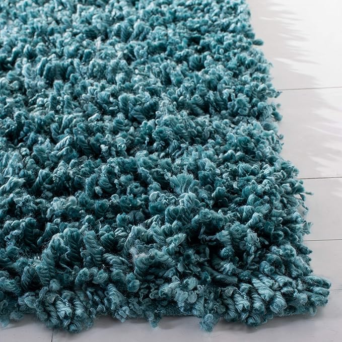 SAFAVIEH Sheep Shag Collection 2'3" x 8' Blue SSG212M Handmade 1-inch Thick Runner Rug