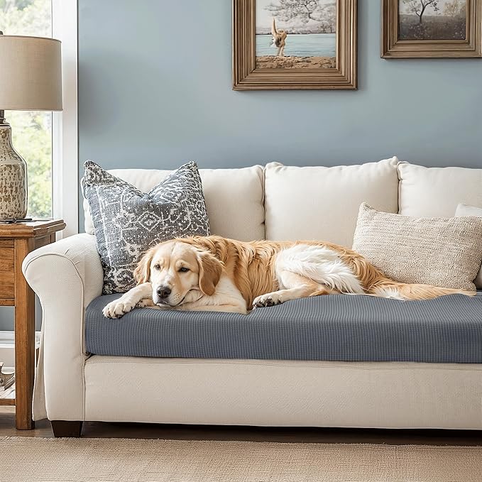 CHUN YI Medium Couch Cushion Cover Stretch for Loveseat, Sofa Seat Slipcovers for Pets, Suitable for Armchair Loveseat Sofa with Spandex Jacquard Washable Fabric(Medium,Light Grey)