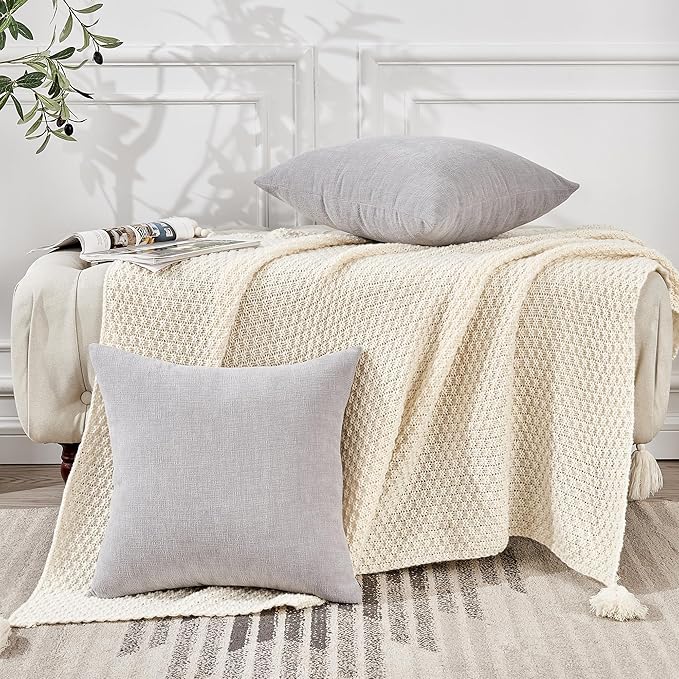GAWAMAY Decorative Square 16x16 Inch Throw Pillow Covers Set of 2, Super Soft Chenille Pillows Farmhouse Fall Pillowcase for Living Room Bedroom Sofa Couch Cushion Cover Light Grey 40x40cm