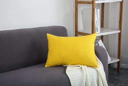 TangDepot Handmade Decorative Solid 100% Cotton Canvas Throw Pillow Covers/Pillow Shams, (12"x18", Yellow)