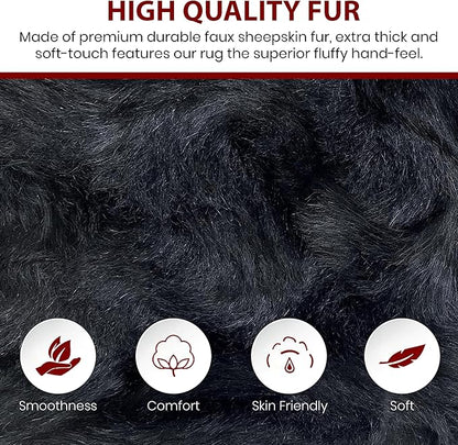 LAMBZY High Pile Super Fluffy Soft Faux Sheepskin Rug | Faux Sheepskin Rugs for Living Room Playroom Bedroom | Classic Super Soft to Touch Rug (4'x6', Black)