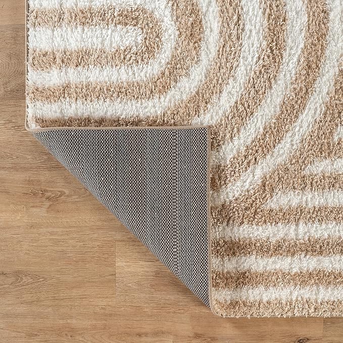Rugshop Abstract Arch Shag Area Rug Beige 5' x 7' Great for Bedrooms, Living Rooms, or Under Coffee Tables