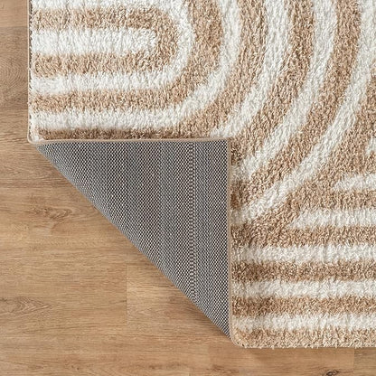 Rugshop Abstract Arch Shag Area Rug Beige 2' x 3' Ideal for Entryways, Kitchens, or Small Spaces