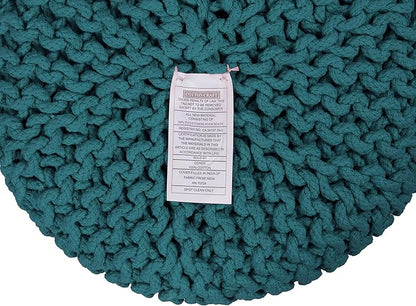 COTTON CRAFT Braided Round Pouf - Hand Knitted Cotton Cord Cable Dori Cylindrical Ottoman - Foot Stool - Floor Pouf - Footrest - Accent Seat - Living Room Bedroom Dorm Décor - 15 Round x 16 H - Teal