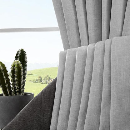 Joydeco Linen Curtains 90 Inch Length, Light Filtering Curtains for Bedroom Living Room, 52 Inches Wide Faux Linen Drapes with Back Tab & Rod Pockets (52x90 inch, Ebony Grey)