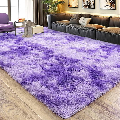 8x10 Large Area Rugs for Living Room, Ultra Fluffy Shag Rug for Bedroom, Modern Plush Soft Carpet for Girls Boys Kids Room Dorm Fuzzy Non Slip Rug for Home Decor Aesthetic, Tie-Dyed Purple