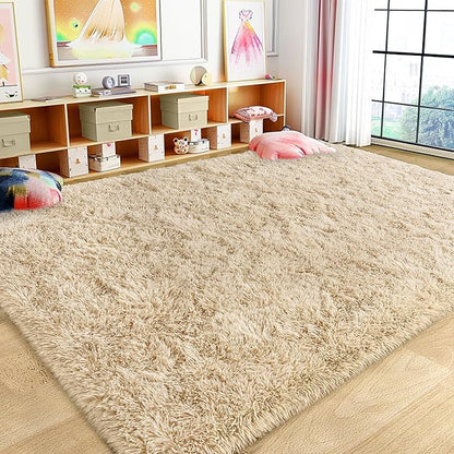 8x10 Large Area Rugs for Living Room, Ultra Fluffy Shag Rug for Bedroom, Modern Plush Soft Carpet for Girls Boys Kids Room Dorm Fuzzy Non Slip Rug for Home Decor Aesthetic, Camel