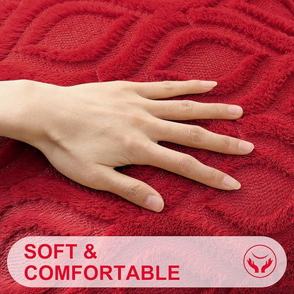 decorUhome Euro Sham Throw Pillow Covers 24x24 Inch Set of 2, Soft Plush Faux Wool Red Solid Couch Pillow Covers, Accent Farmhouse Neutral Square Pillow Cases for Sofa Bed Living Room