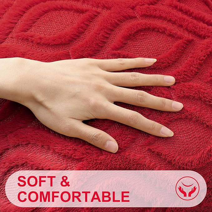 decorUhome Throw Pillow Covers 16x16 Inch Set of 2, Soft Plush Faux Wool Red Solid Couch Pillow Covers, Accent Farmhouse Neutral Square Pillow Cases for Sofa Bed Living Room