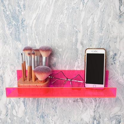 Neon Pink Acrylic Floating Shelves (Wall Mounted) for Bedroom, Bathroom, Living Room or Kitchen (Set of 2)