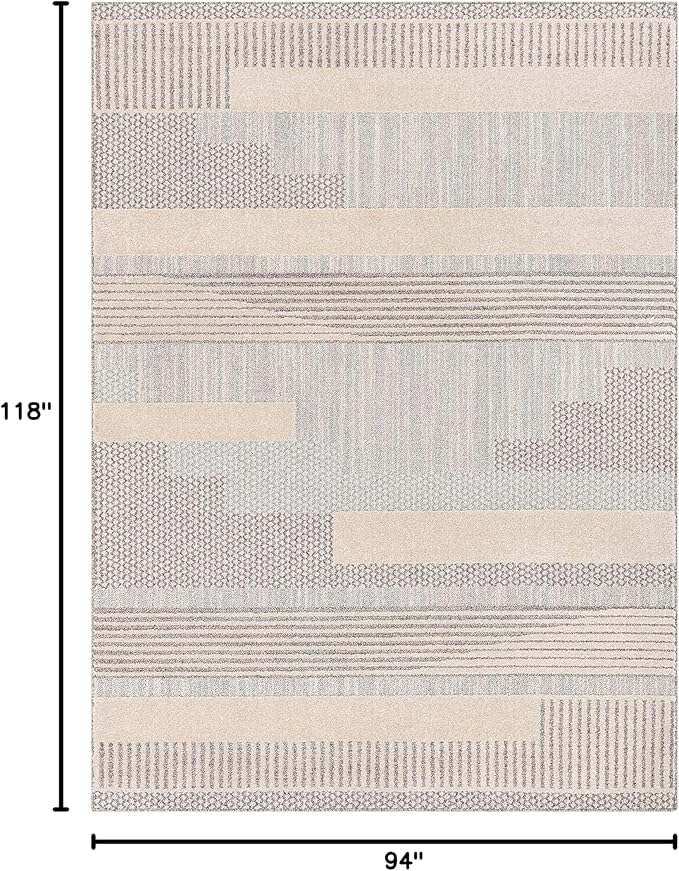 Well Woven Harlow Collection Briar Beige - Modern Tribal Minimalist Geometric 8x10 Area Rug - Ideal for Living Room, Dining Room & Bedroom - Durable, Stain Resistant & Easy to Clean