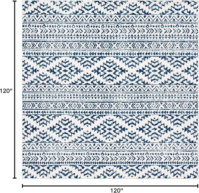 SAFAVIEH Tulum Collection Area Rug - 10' Square, Ivory & Navy, Moroccan Boho Tribal Design, Non-Shedding & Easy to Clean, Ideal for Living Room, Bedroom, Dining Space (TUL272D)