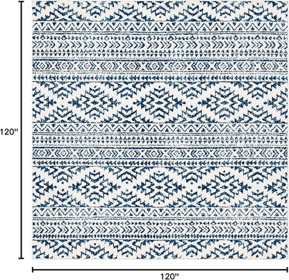 SAFAVIEH Tulum Collection Area Rug - 10' Square, Ivory & Navy, Moroccan Boho Tribal Design, Non-Shedding & Easy to Clean, Ideal for Living Room, Bedroom, Dining Space (TUL272D)