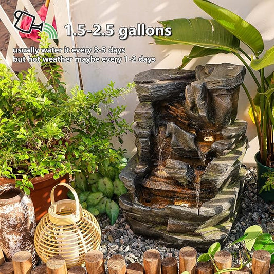 5-Tier Cascading Rock Water Fountain Outdoor - 23.6”H Indoor/Outdoor Modern Floor Standing Water Fountain Garden, Patio, Backyard, Deck, Porch and Home Art Decor