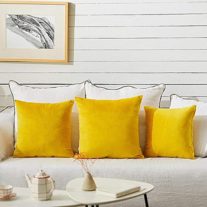 FY FIBER HOUSE Pack of 2 Velvet Throw Pillow Covers Decorative Square Pillowcase Soft Solid Cushion Case for Sofa/Couch Use, 18 x 18 Inch Yellow