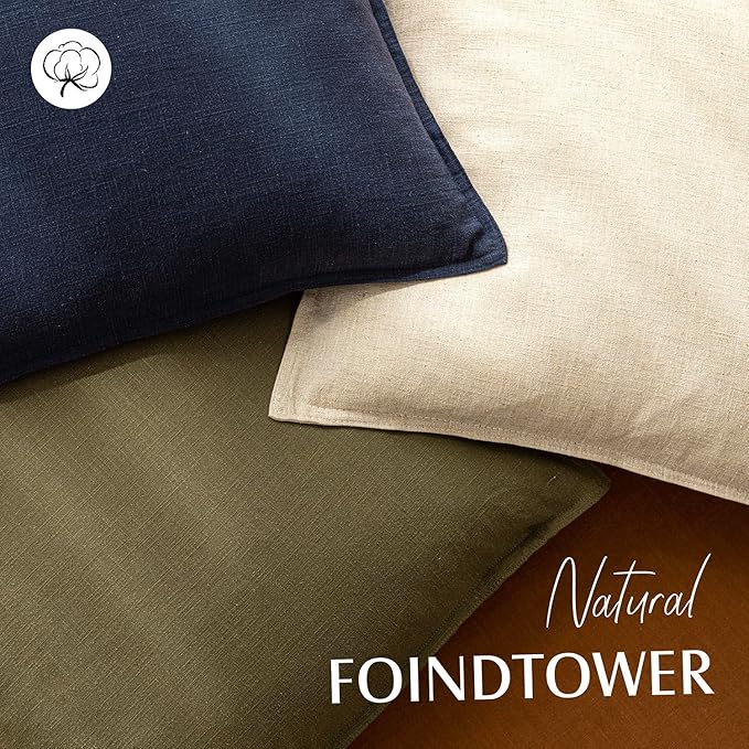 Foindtower Pack of 2, Decorative Linen Soild Throw Pillow Covers Soft Accent Cushion Case Boho Farmhouse Neutral Pillowcase for Couch Sofa Bedroom Living Room Home Decor 16 x 16 Inch Natural Beige