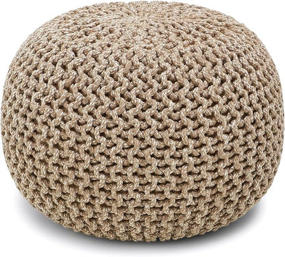 REDEARTH · Round Pouf Ottoman - Hand Knitted Cable Boho Poof Home Décor Pouffe Circular Footrest for Living Room - Nursery - Bedroom - Lounge 100% Cotton (19.5"x19.5"x14") - Beige Ivory, Set of 2
