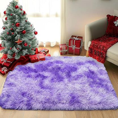 Small Rugs for Bedroom, Fuzzy Throw Rug for Living Room Dorm, Soft Fluffy Bedroom Rug, Non Slip Shag Rugs, Modern Indoor Home Decor Aesthetic, 2x3 Feet, Tie-Dyed Purple