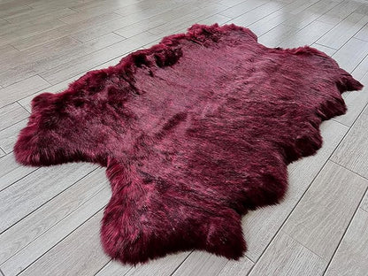 Free Shape Luxury Soft Fluffy Shag Area Rug Single Quarto 4 Pelts 4'x6',120x180 cm - Vegan Fur Ultra Soft Indoor Carpet Nursery Rugs for Bedroom Home Decor, Burgundy