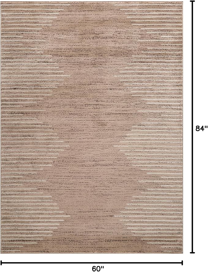 Rugshop Bohemian Stripe Stain Resistant High Traffic Living Room Kitchen Bedroom Dining Home Office Area Rug 5' x 7' Beige