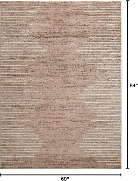 Rugshop Bohemian Stripe Stain Resistant High Traffic Living Room Kitchen Bedroom Dining Home Office Area Rug 5' x 7' Beige