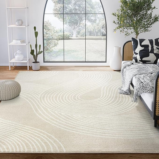 Abani Nuevo Collection Area Rug - Transitional Beige/Cream Design -6'x9' - Easy to Clean - Durable for Kids and Pets - Non-Shedding - Low Pile - Soft Feel - for Living Room, Bedroom & Office