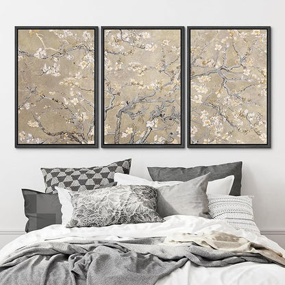 MUDECOR Framed Canvas Print Wall Art Blossoming Branches Vintage Floral Illustrations Realism Decorative for Living Room, Bedroom, Office - 16"x24"x3 Black